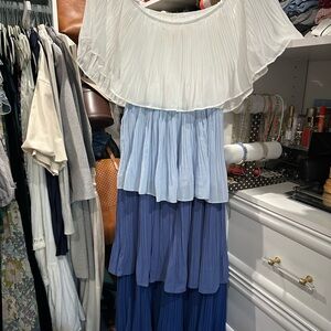 Vici White and Blue Tiered Midi Dress
